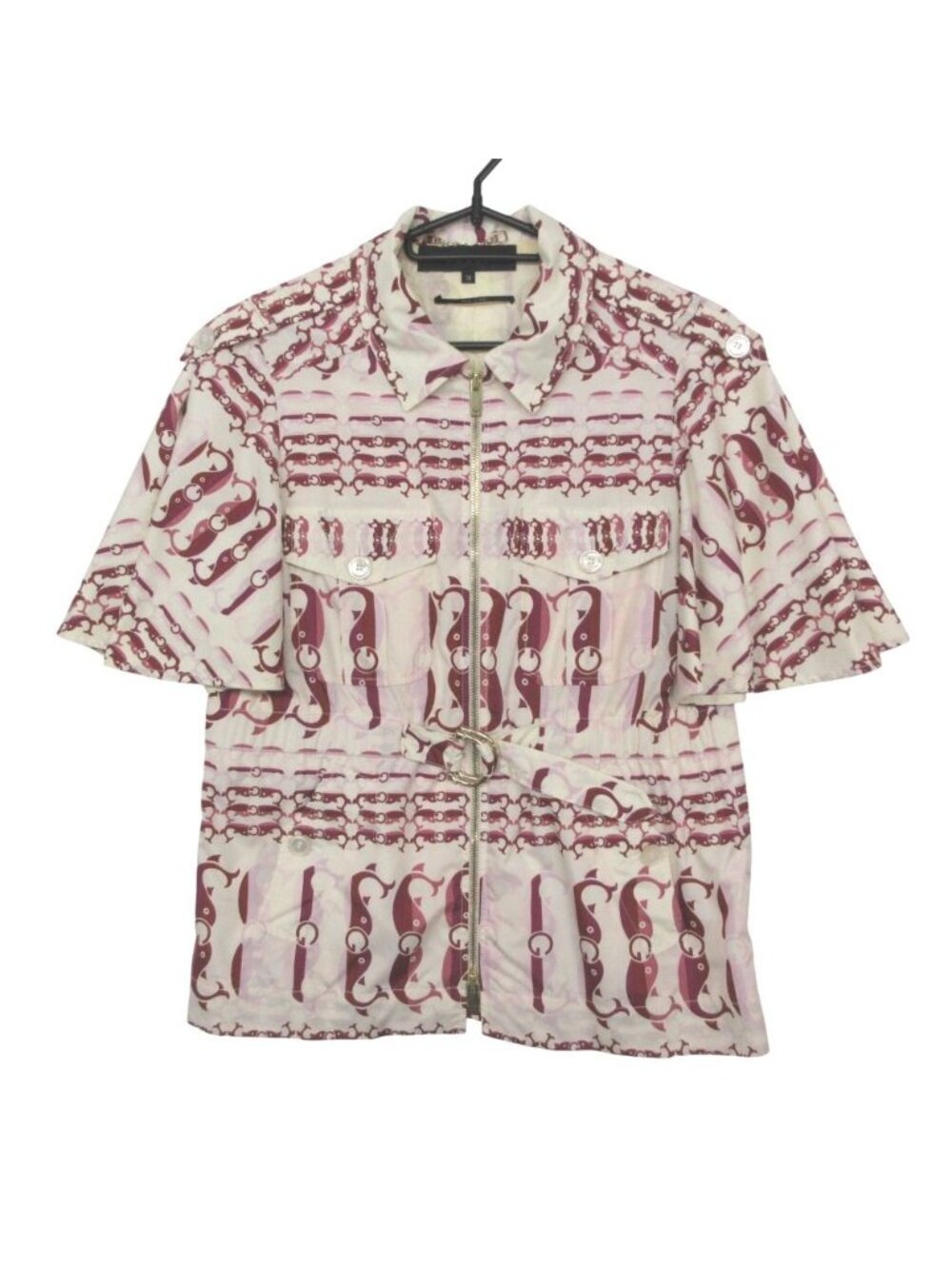 Gucci Jacket Drawstring Half Sleeve Zip Up Short Shirt Whale Pattern White